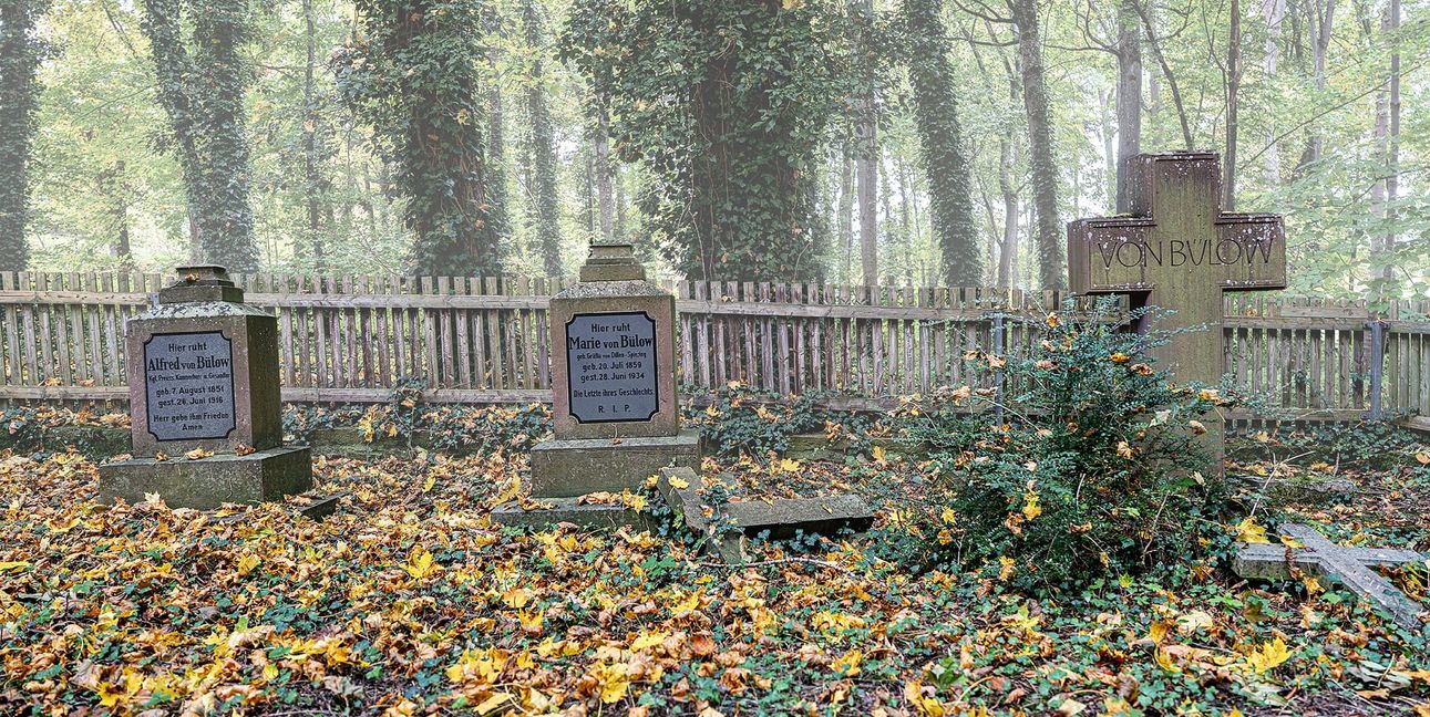 Ein ganz besonderer Ort ist der Adelsfriedhof in einem Wäldchen zwischen Schloss und Friedhof in Dätzingen.