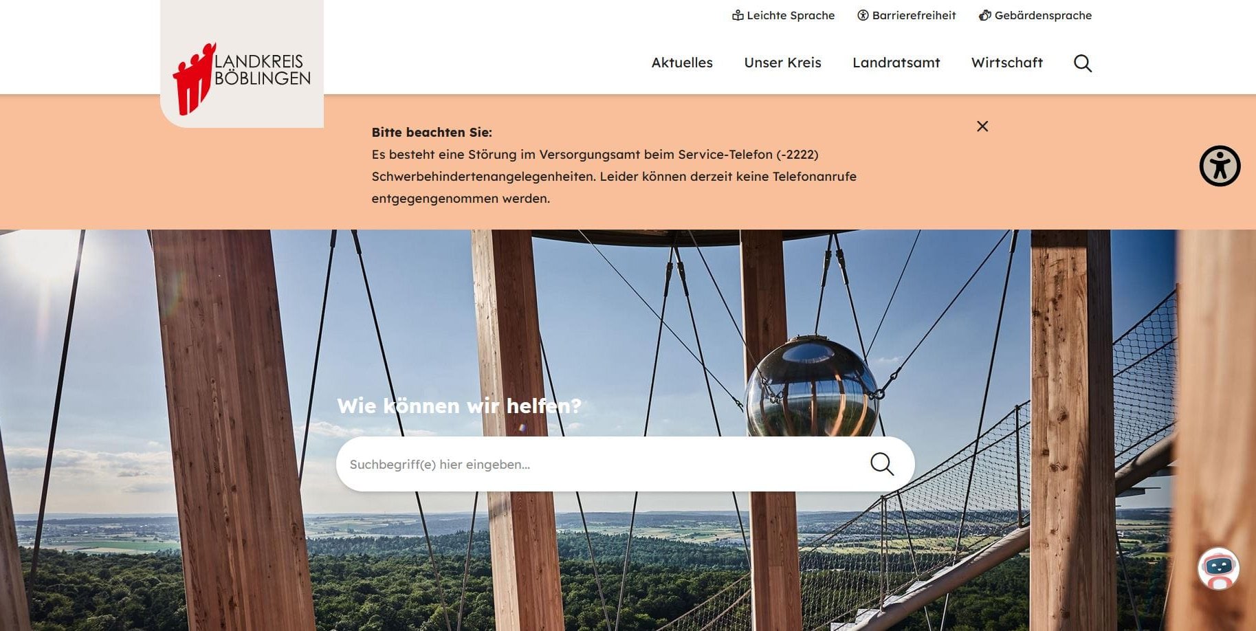 Wenn die Homepage geöffnet wird, erscheint zuerst ein Blick vom Schönbuchturm.