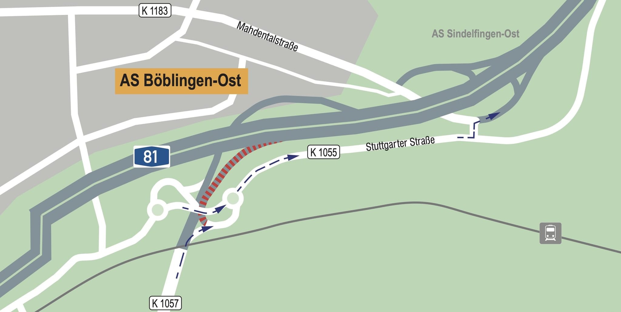 Vom 4. August bis voraussichtlich 31. August müssen Autofahrer über die  K 1055 und Sindelfingen-Ost fahren.