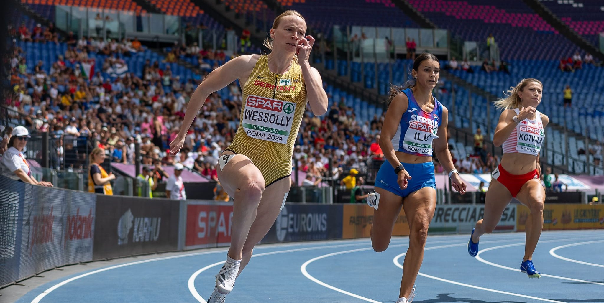 Jessica-Bianca Wessoly (links) im vergangenen Jahr bei der EM in Rom.  Dort erreichte die Sindelfingerin das Halbinale über die 200 Meter. Bild: Eibner