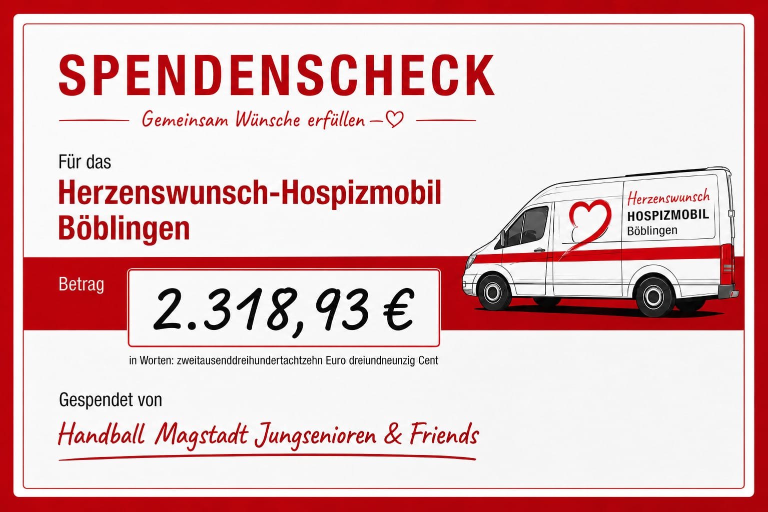 Spendenscheck für das Herzenswunsch-Hospizmobil Böblingen.
