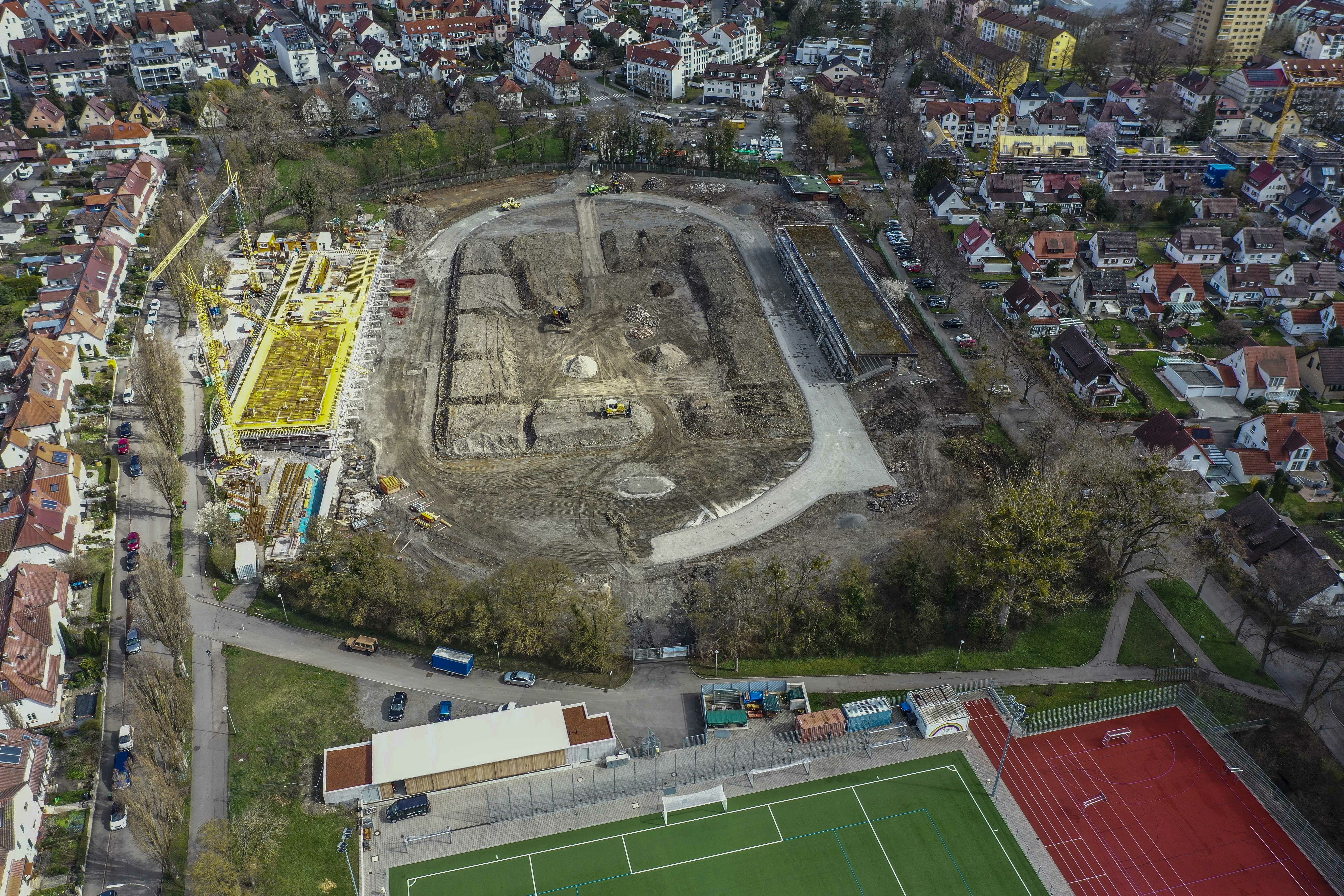 Das Floschenstadion aus der Vogelperspektive. Es gibt noch viel zu tun. Bild: Dettenmeyer