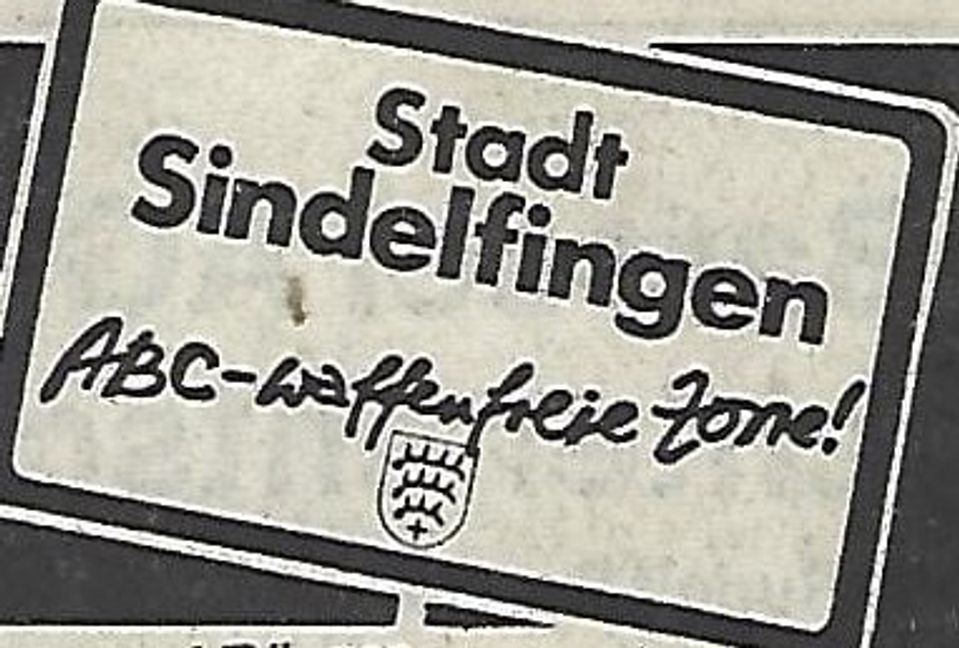 Der Slogan: „Stadt Sindelfingen atomwaffenfreie Zone!“