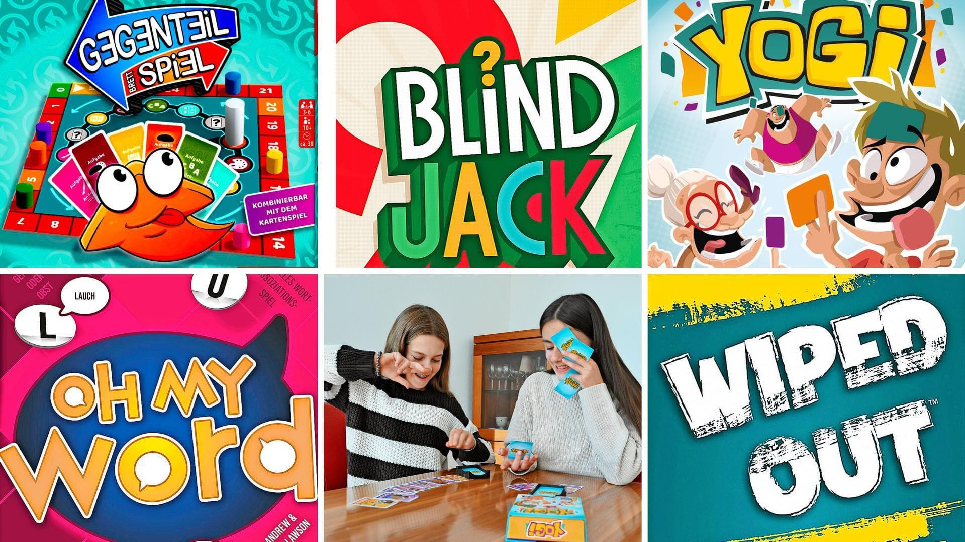 Unsere Spieletipps für Silvester: „Gegenteil Brettspiel“, „Blind Jack“, „Yogi“, „Wiped Out“ und „Oh My Word“