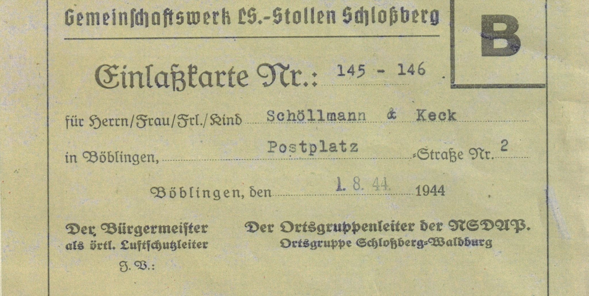 Nur mit solchen Einlasskarten hatten die Menschen Zugang zum Schlossbergstollen. Bild: Witschel