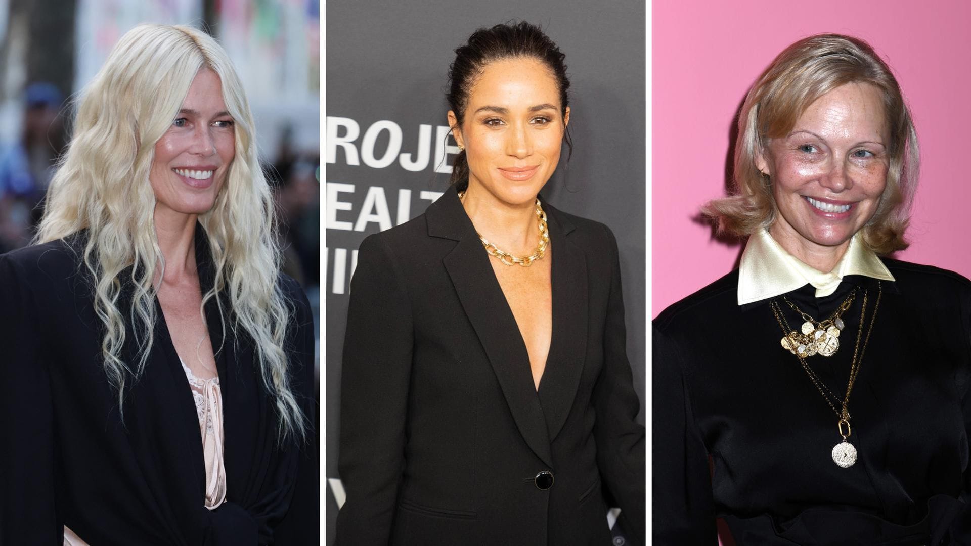 So natürlich und ungeschminkt aussehen wie möglich (von links): Claudia Schiffer, Herzogin Meghan und Pamela Anderson.
