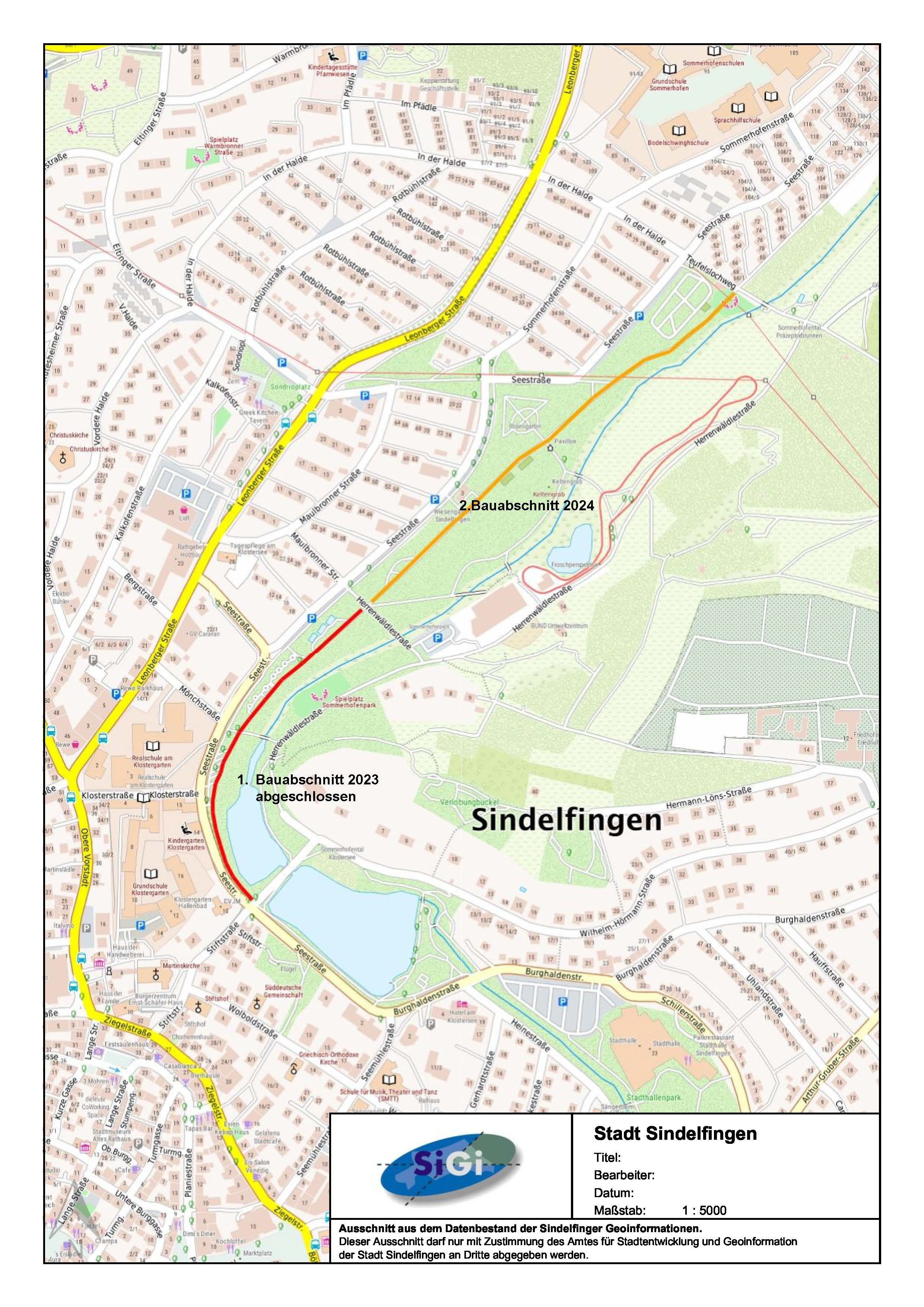 Der zweite Bauabschnitt ist orange gekennzeichnet. Grafik: Stadt Sindelfingen