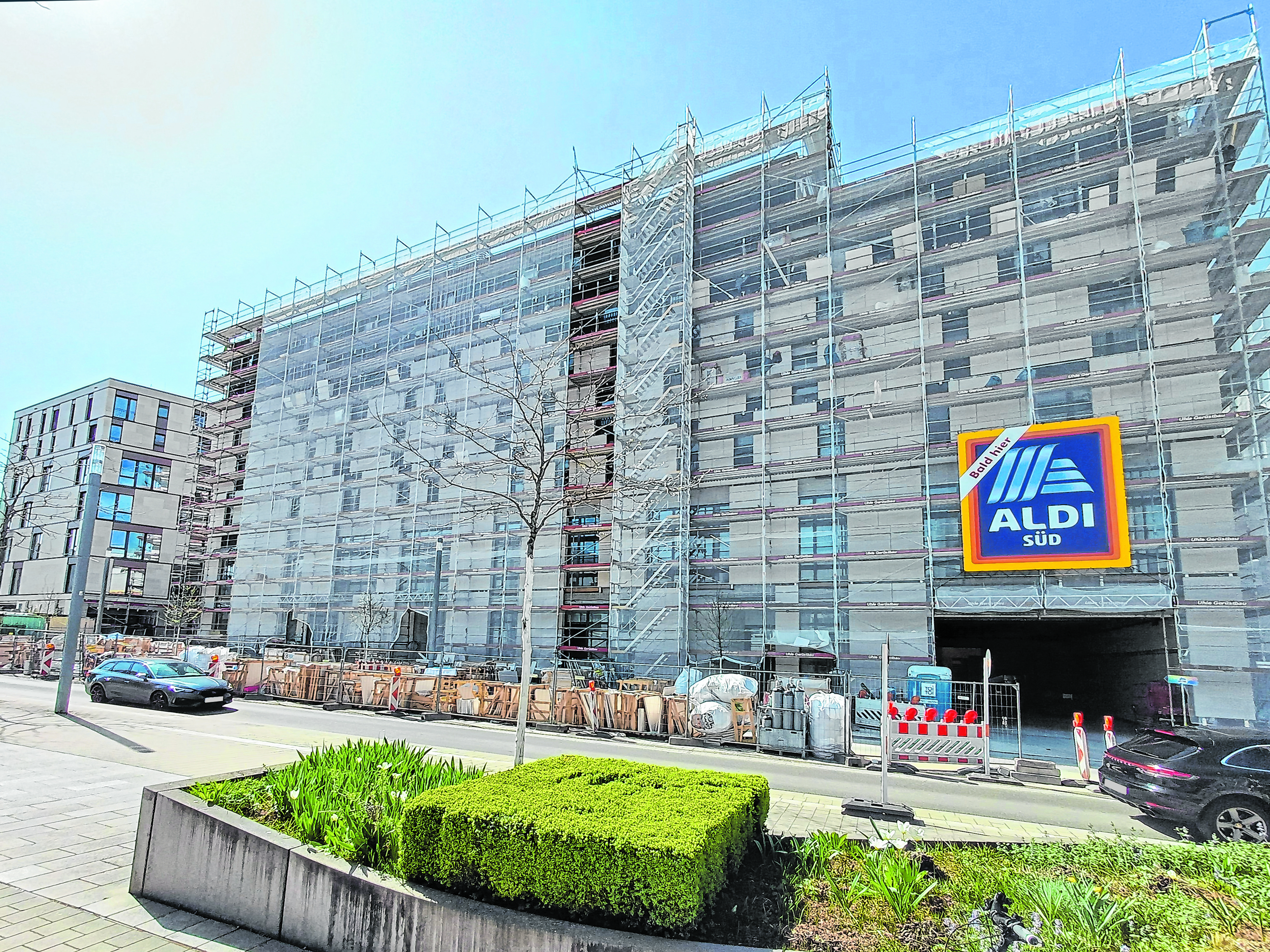 Unübersehbar: Der Discounter Aldi wird im „Pulse“ einziehen. Bild: Elbers