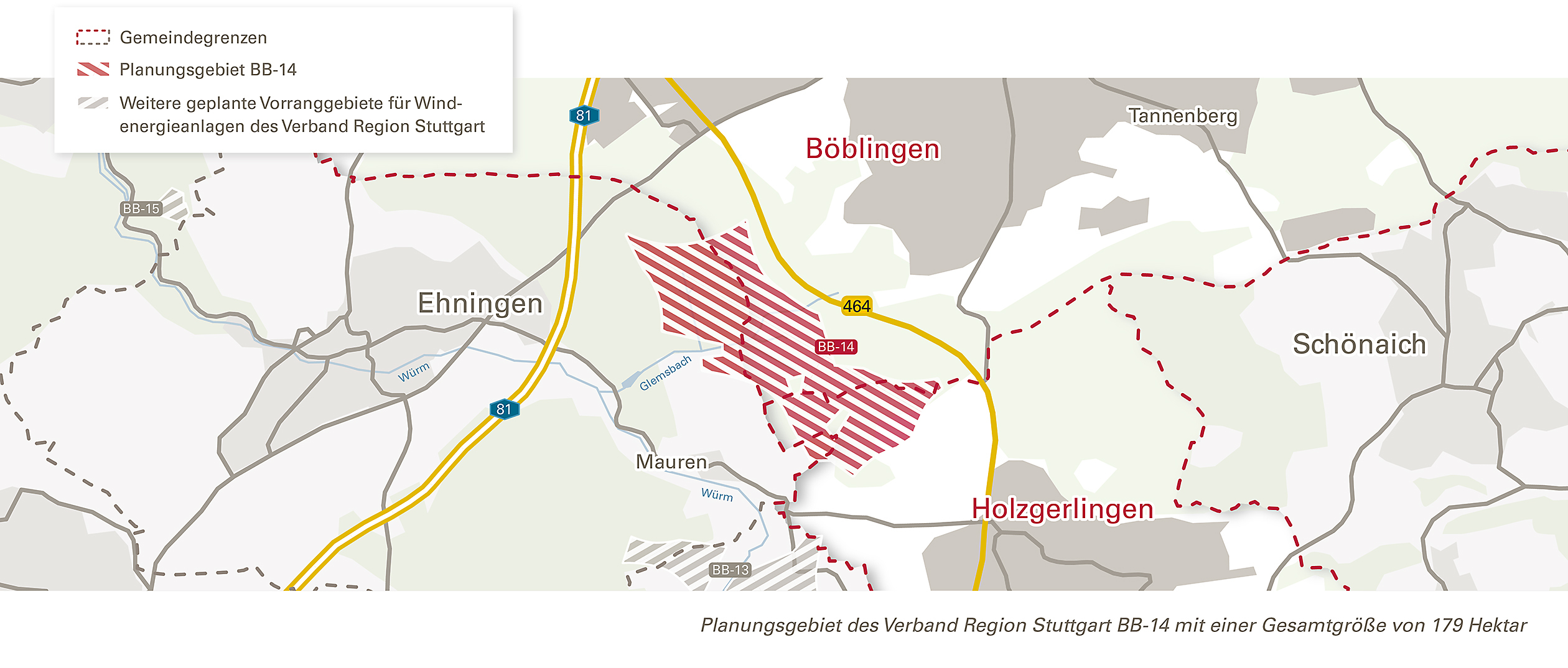In der rot gekennzeichneten Fläche sollen die Windräder stehen.