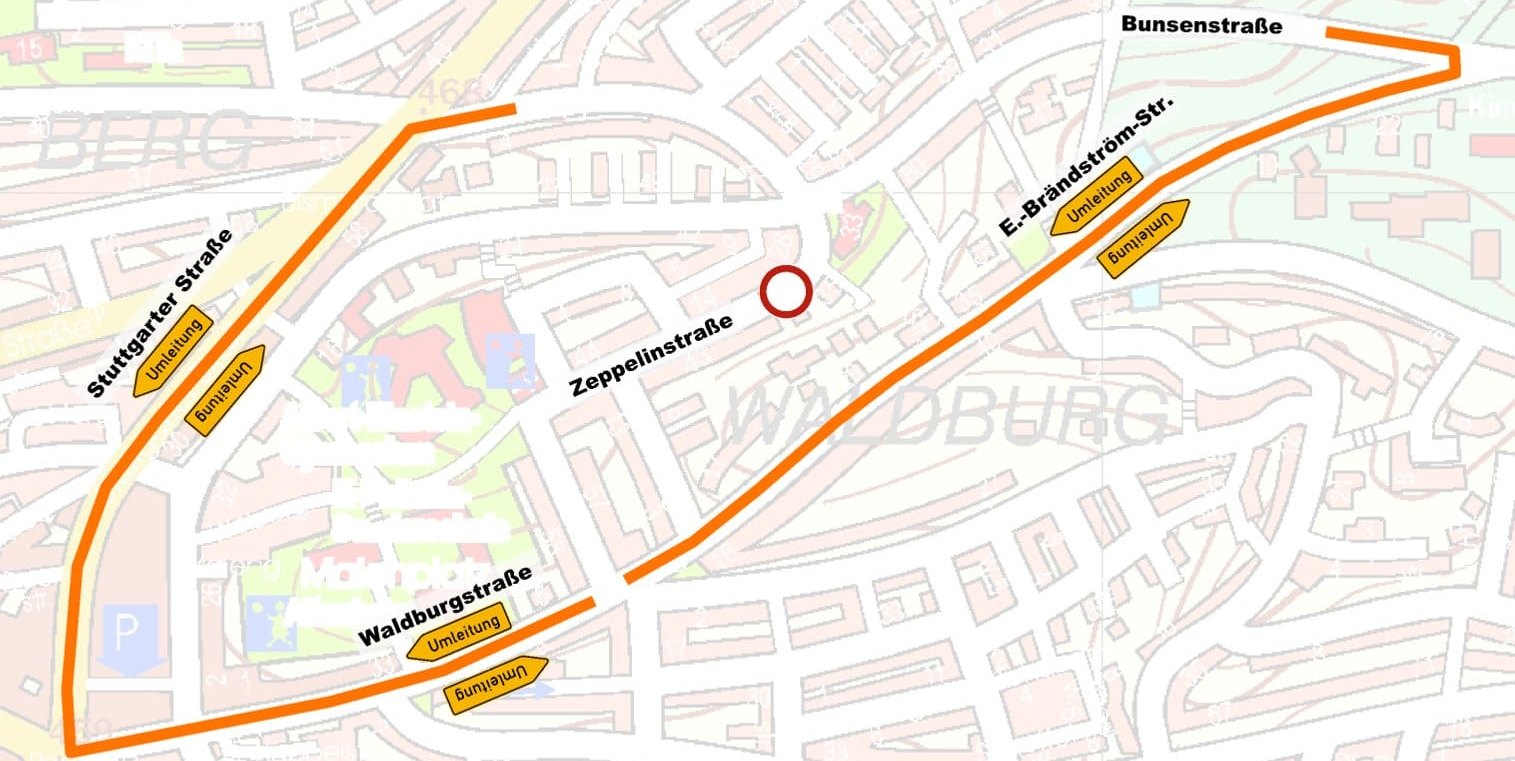 Die Umleitungsstrecke ist ausgeschildert.