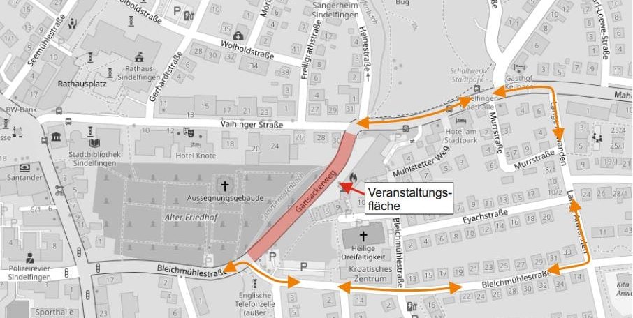 Eine Umleitung führt über die Bleichmühlestraße und Lange Anwanden.