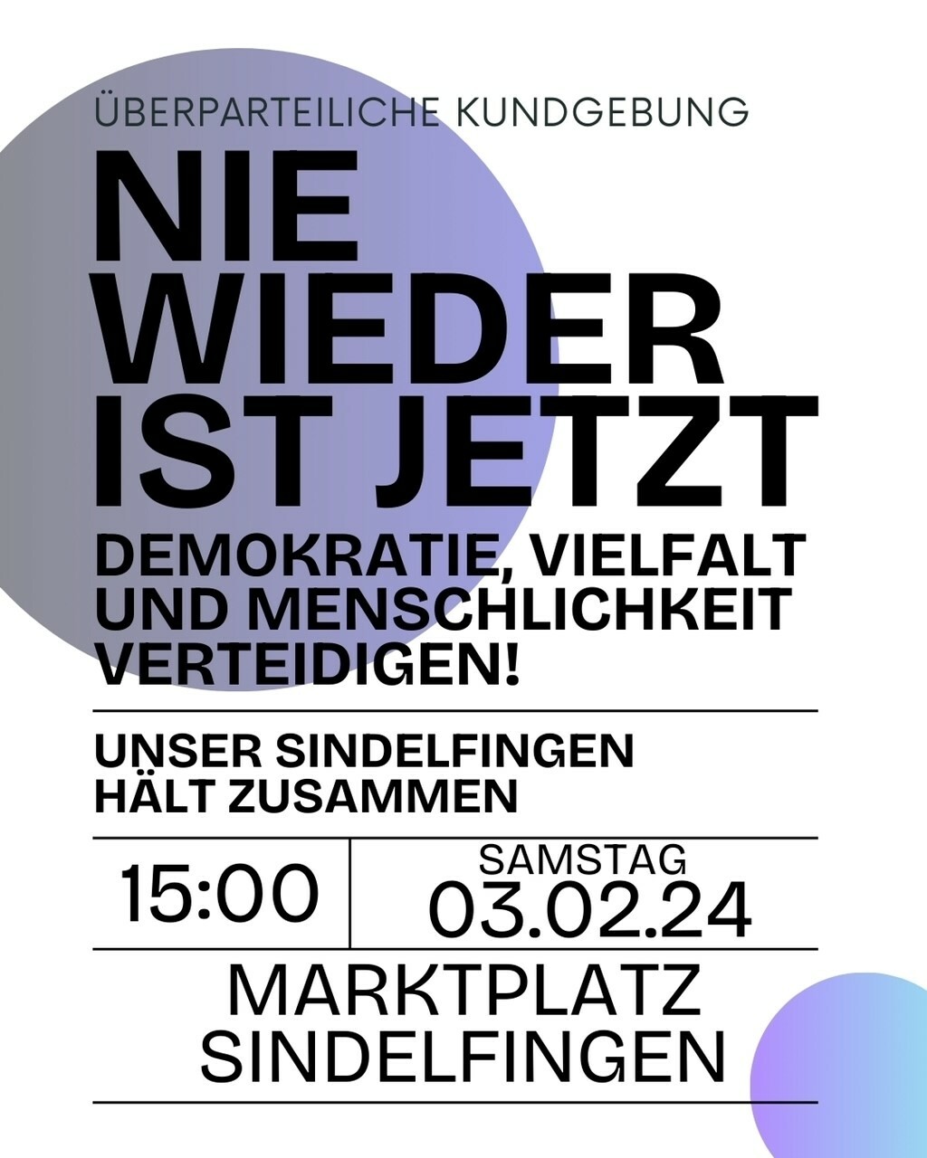 Nie wieder ist jetzt: Unter diesem Motto gibt es am Samstag ab 15 Uhr eine Kundgebung auf dem Sindelfinger Marktplatz.  Bild: z