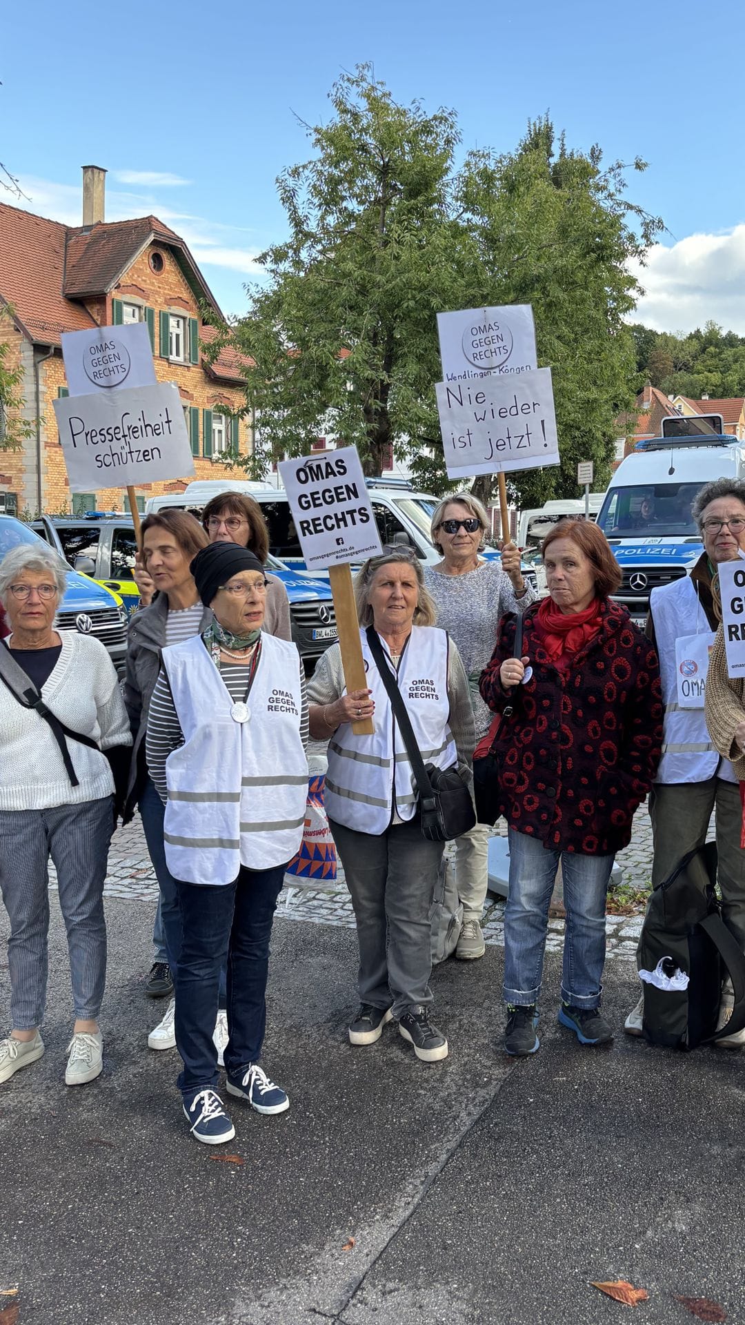 Unter den Demonstranten sind auch Mitglieder von „Omas gegen Rechts“.