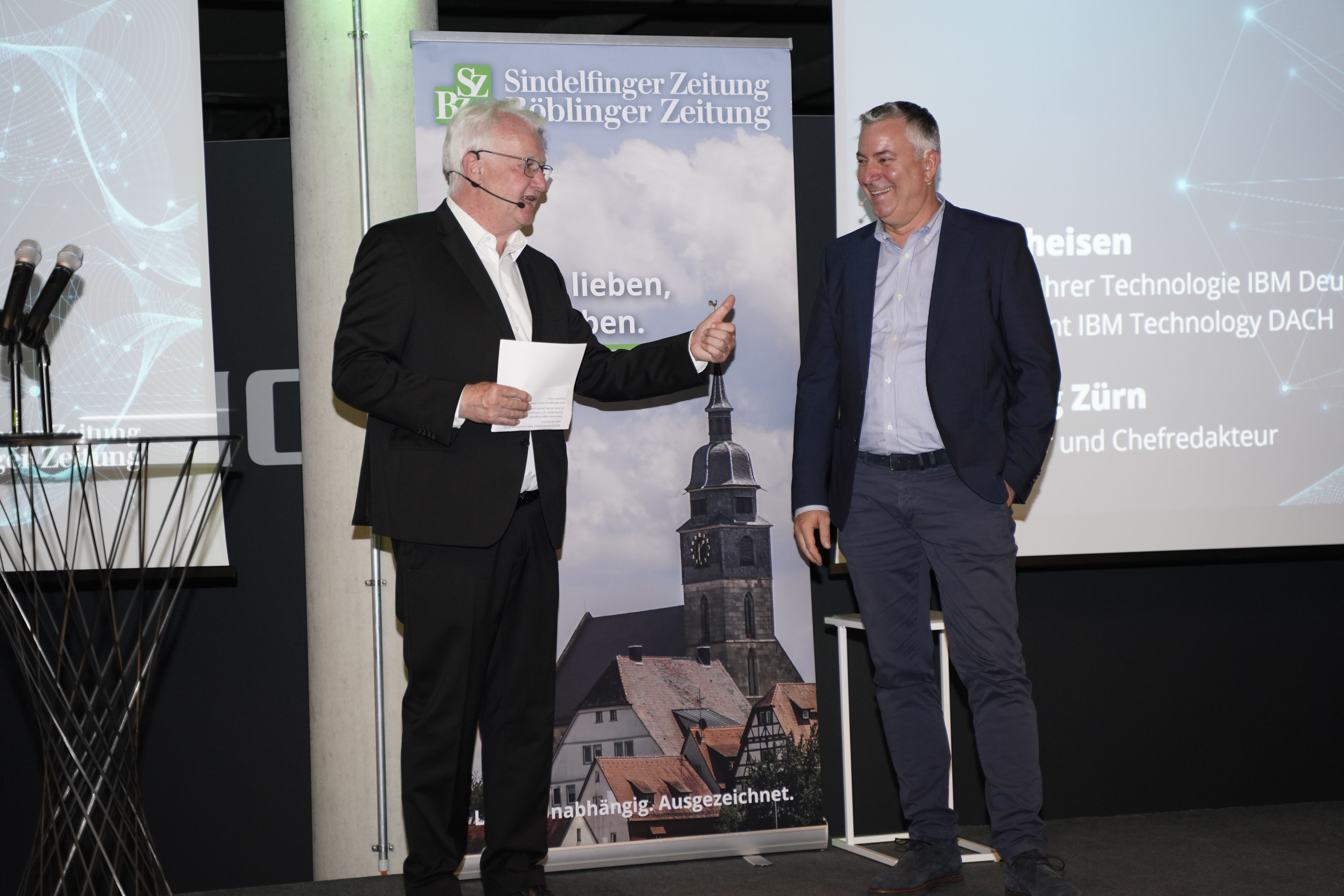 Frank Theisen, Geschäftsführer Technologie IBM Deutschland (rechts), im Gespräch mit SZ/BZ-Verlagsleiter Hans-Jörg Zürn.