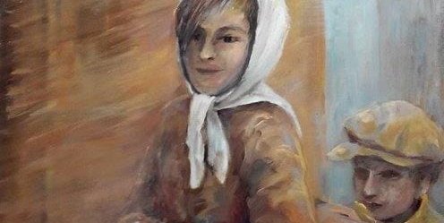 Eine junge Zeitungsverkäuferin mit ihrem kleinen Bruder. Dies ist ein Bild von Mina Gampel, dass in der Ausstellung zu sehen ist. Bild: z