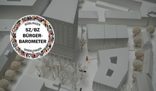 Blick von oben auf das geplante Post-/Voba-Areal: Die Pläne für die Bebauung dieses Schlüsselgrundstücks zur Innenstadt stoßen unter Sindelfingern auf ein geteiltes Echo. Bild: Heiden/Grafiken: Teufel